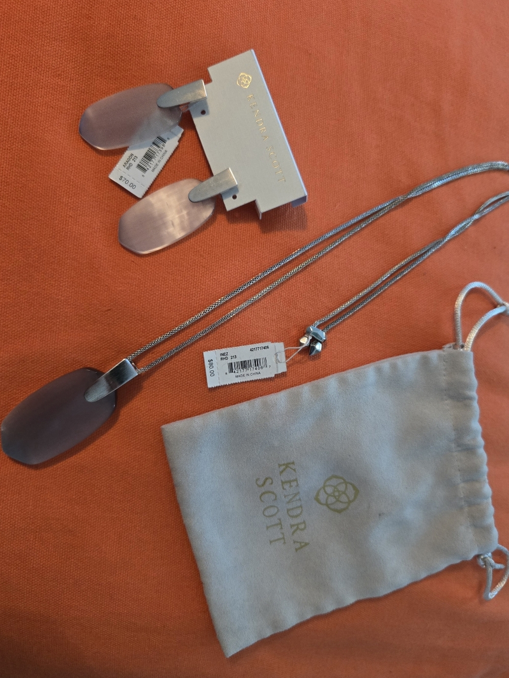 Kendra Scott Silver Chain Necklace and Silver Matching Earrings.